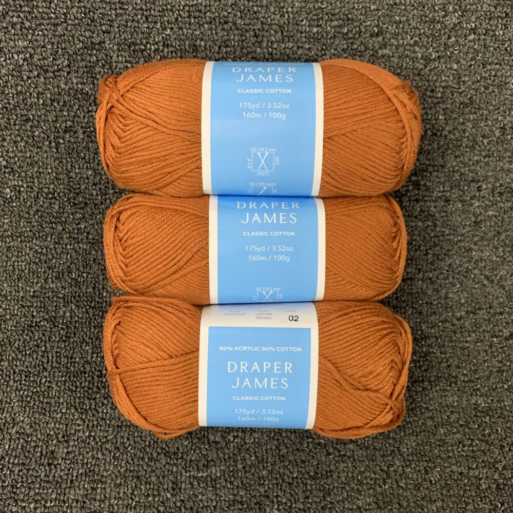 Lot Of 3 Draper James Classic Cotton Leather Brown Acrylic & Cotton Yarn New